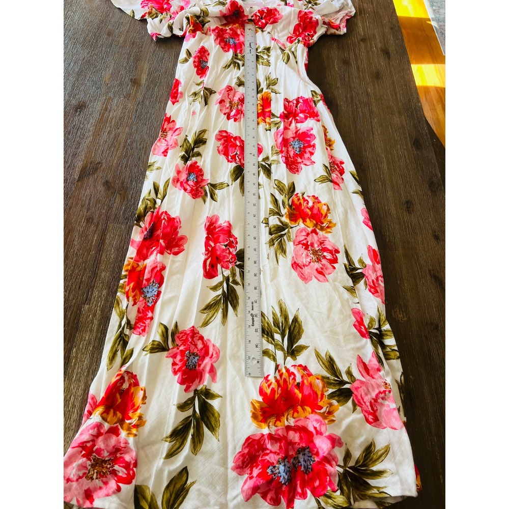 White Closet Elements Floral Linen Blend Maxi Dress White Pink Orange Size L NWT